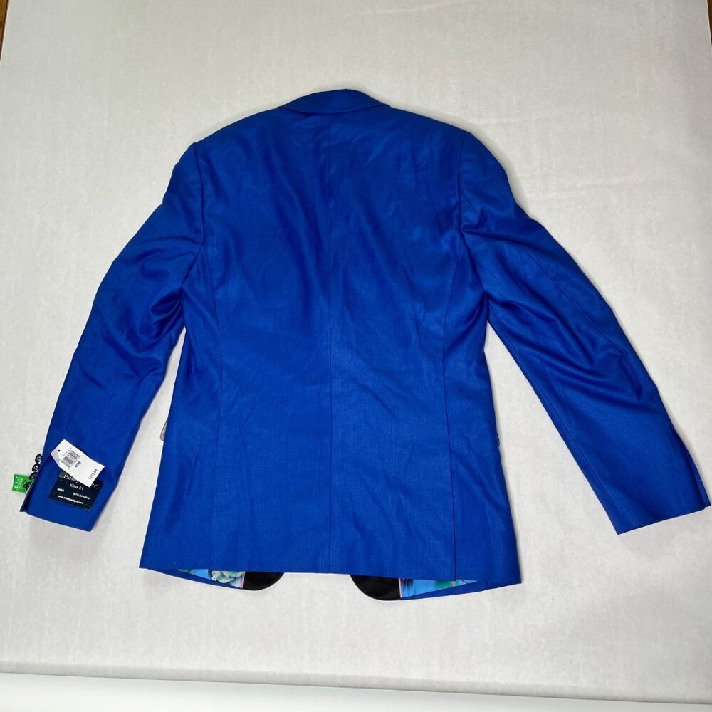 Paisley & Gray Slim Fit Royal Blue Blazer With Black Lapel & Floral Lining Size - Picture 4 of 6